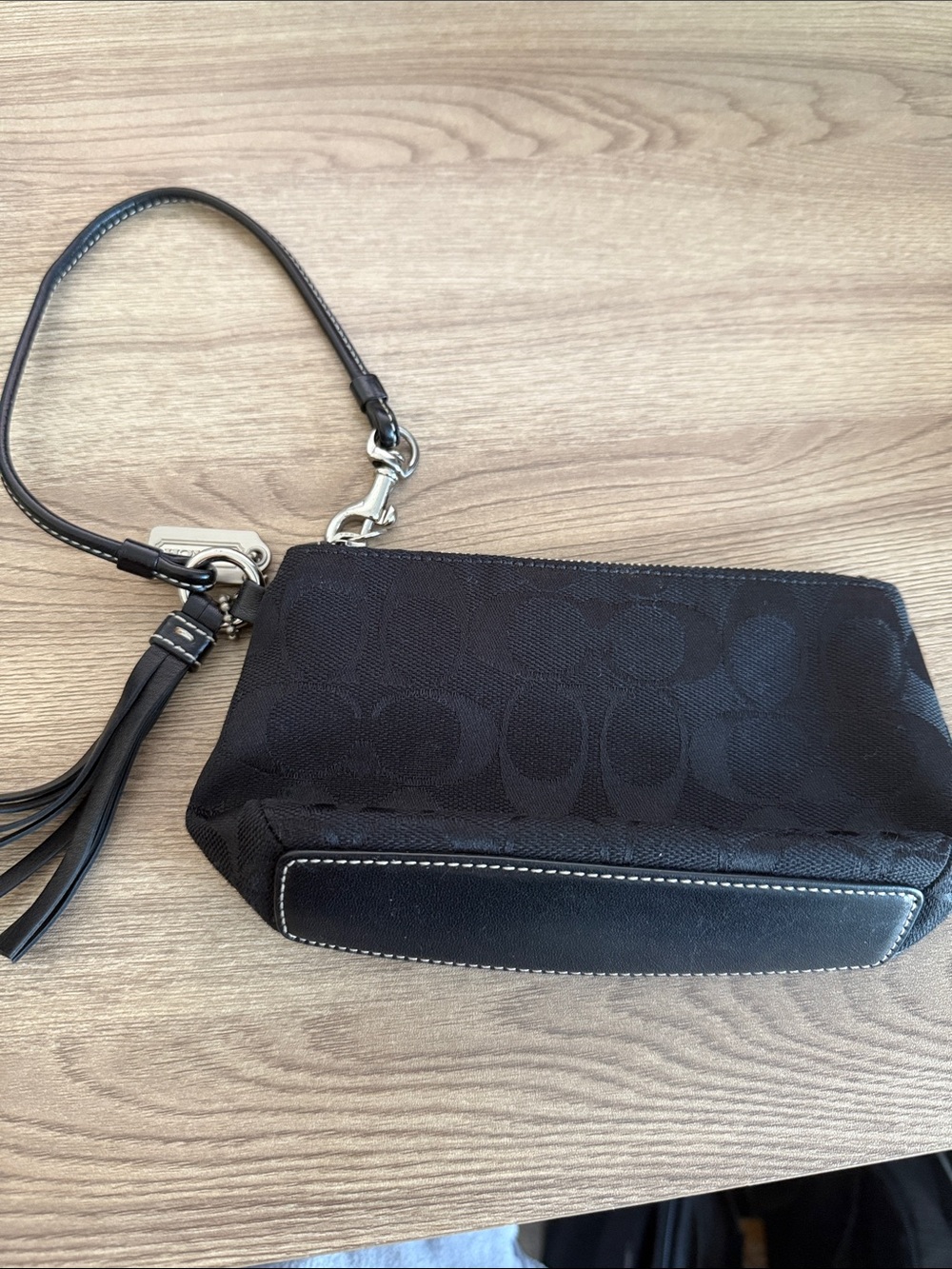 Coach Black Signature Canvas Wristlet with Tassel